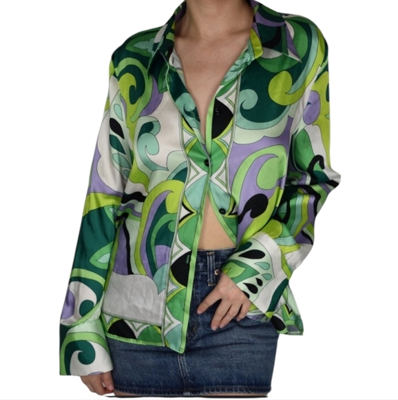 Zara Green and Purple Swirl Blouse - Picture 1 of 11